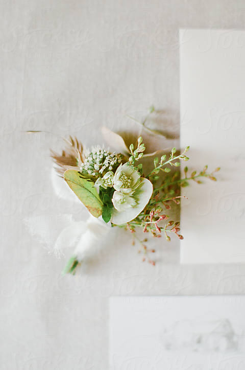 Overgrown Wildflower Bouquet With Grey Silk Ribbon Against A Grey Linen  Backdrop by Stocksy Contributor Seth Mourra - Stocksy