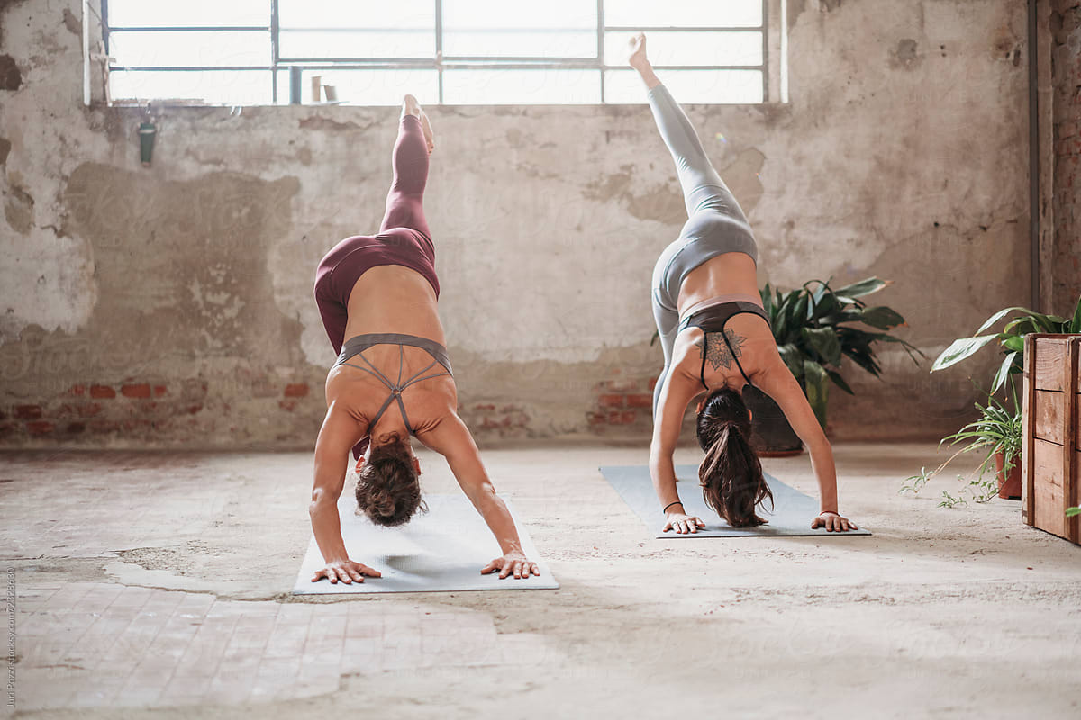 Professional Yoga trainer teaching to a student