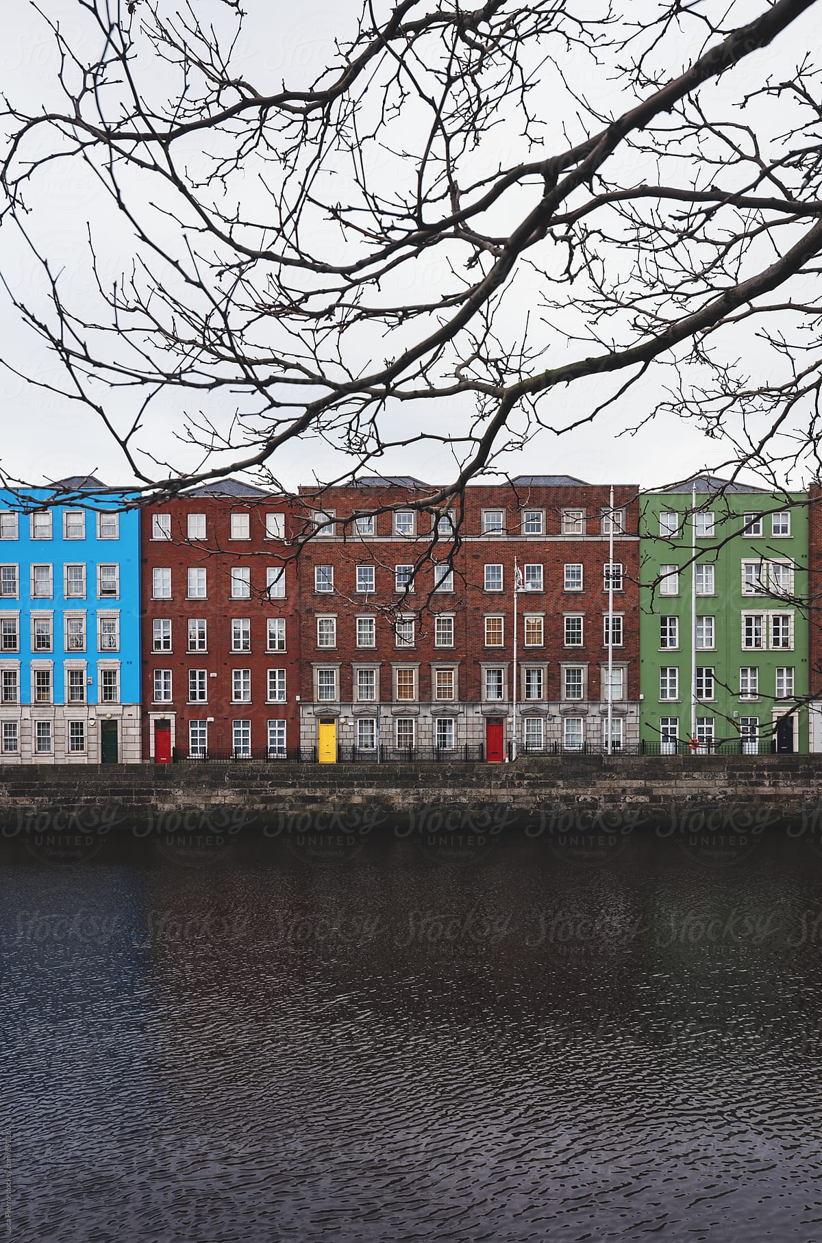 Colored buildings in Dublin along the Liffey river