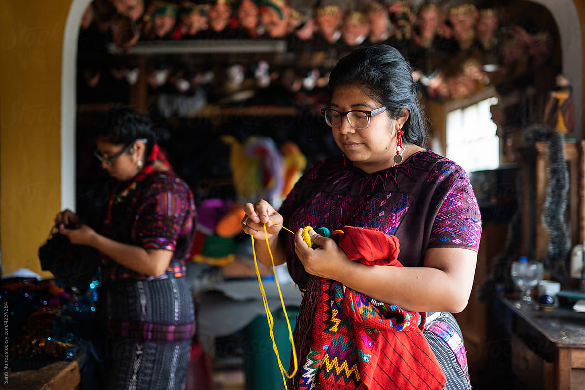 Seamstresses in a handicraft workshop in Guatemala.