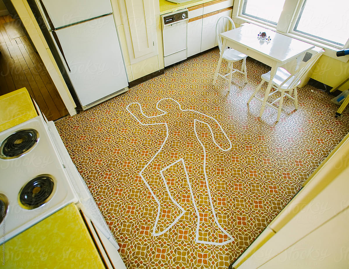 Outline Of Body On Kitchen Floor At Crime Scene By Stocksy Contributor Raymond Forbes Llc 