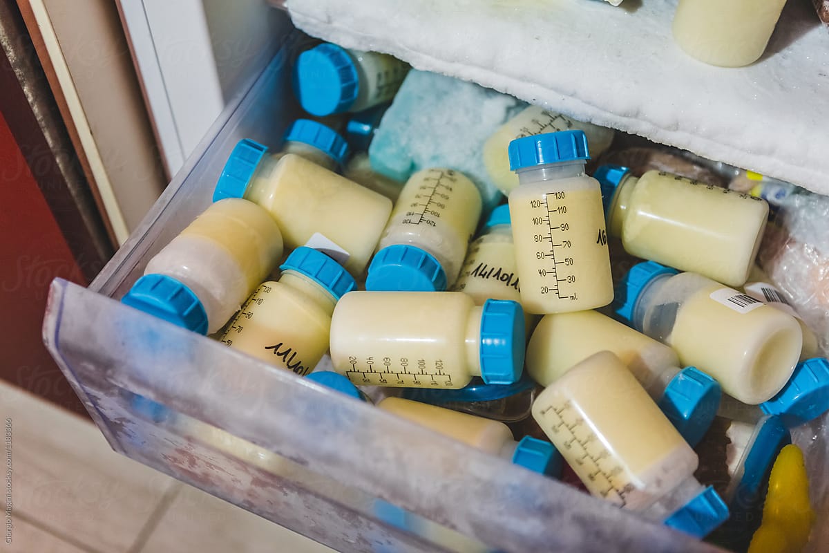Bottles of Mother\'s Milk Frozen at Home and Ready to be Donated