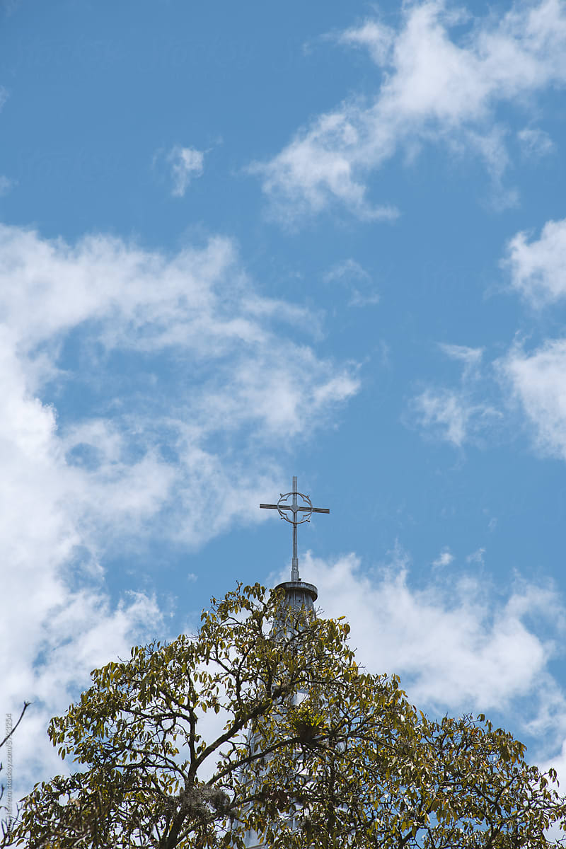 Church Tower Cross: Serene Skyline