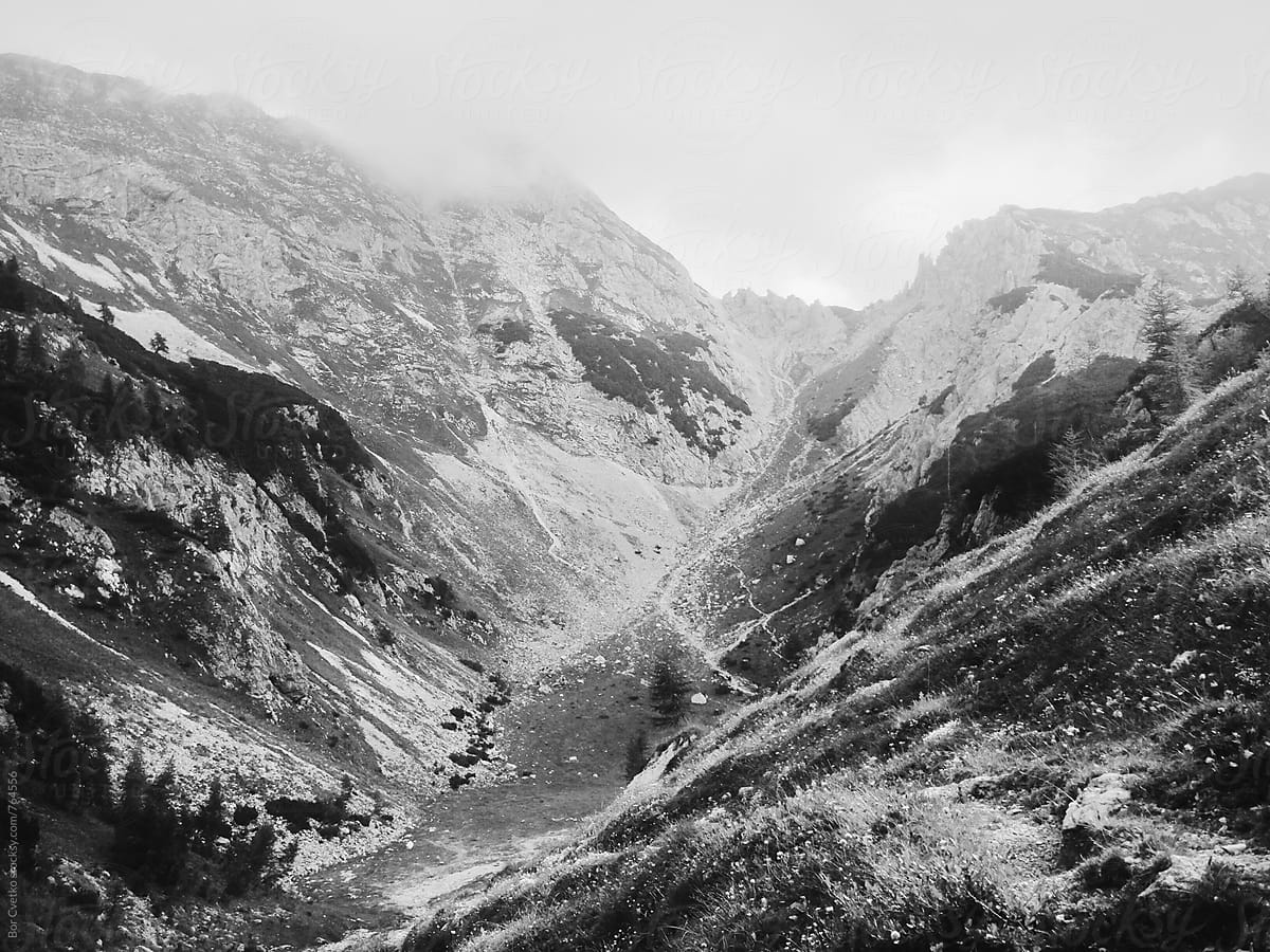 Black and white light in mountains