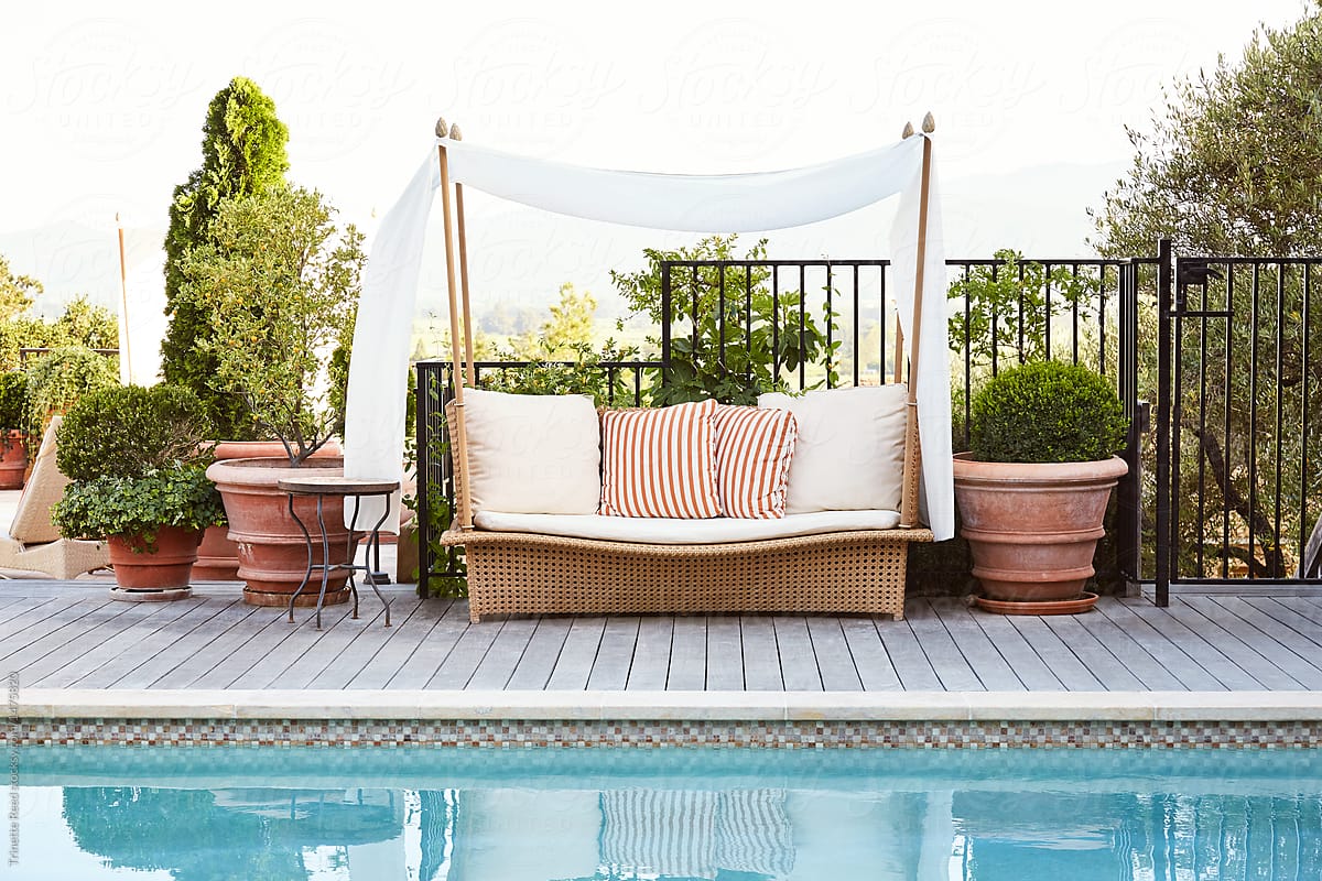 Poolside daybed at luxury resort and spa in Napa Valley, California