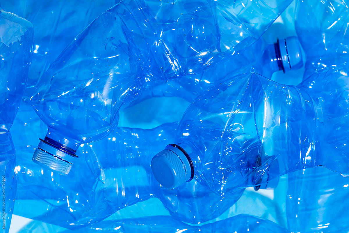 Blue Single-use plastic bottles