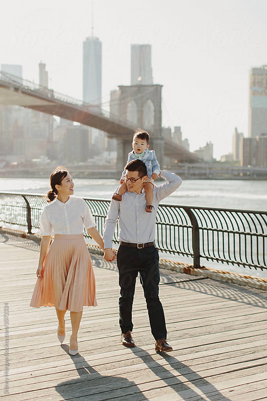 Young Family by Brooklyn Bridge
