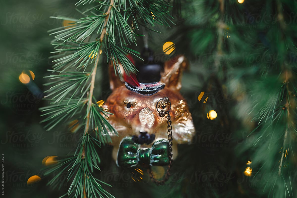 Stylish fox glass blown christmas ornament