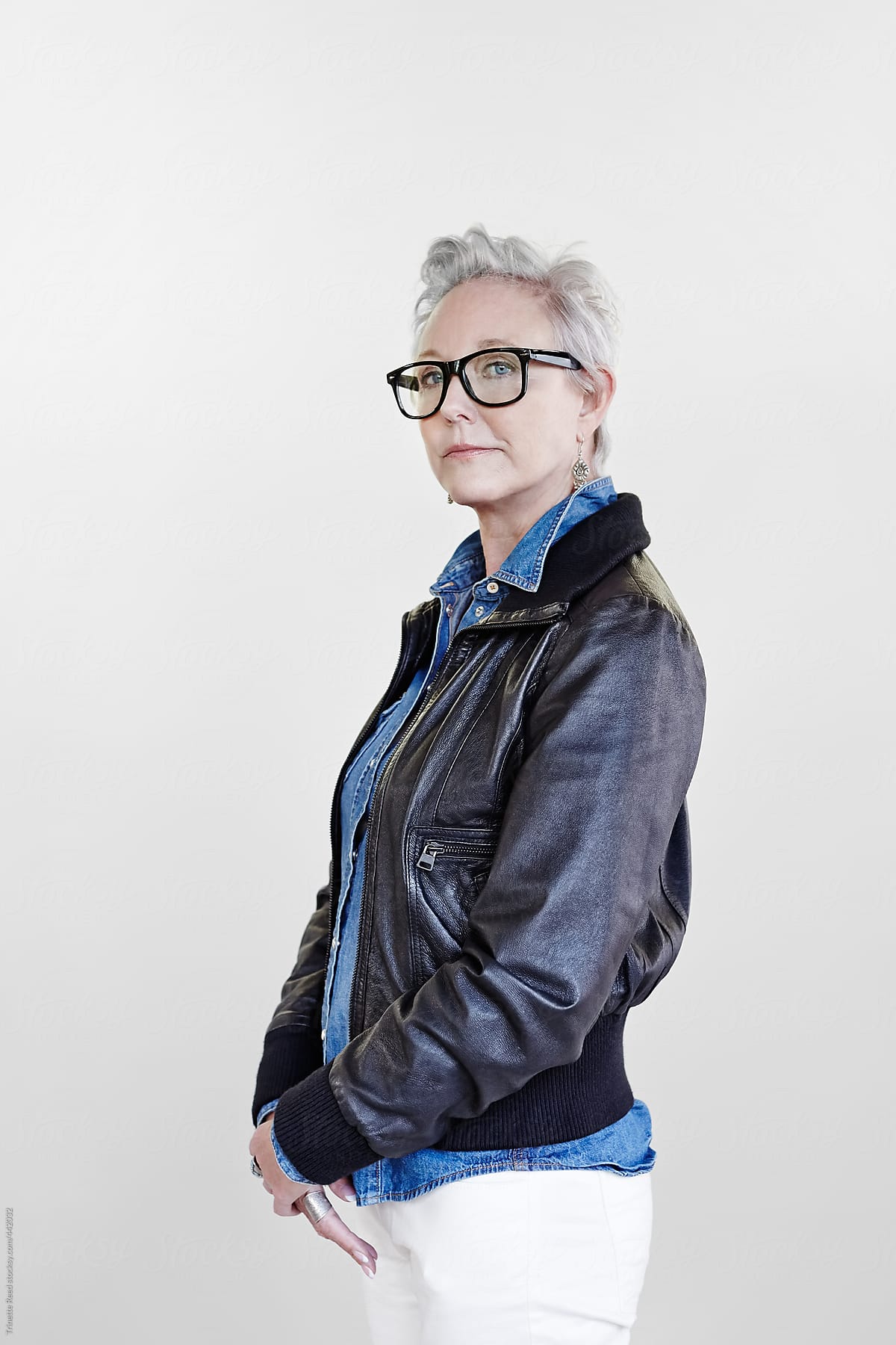 Portrait of stylish mature woman with grey hair