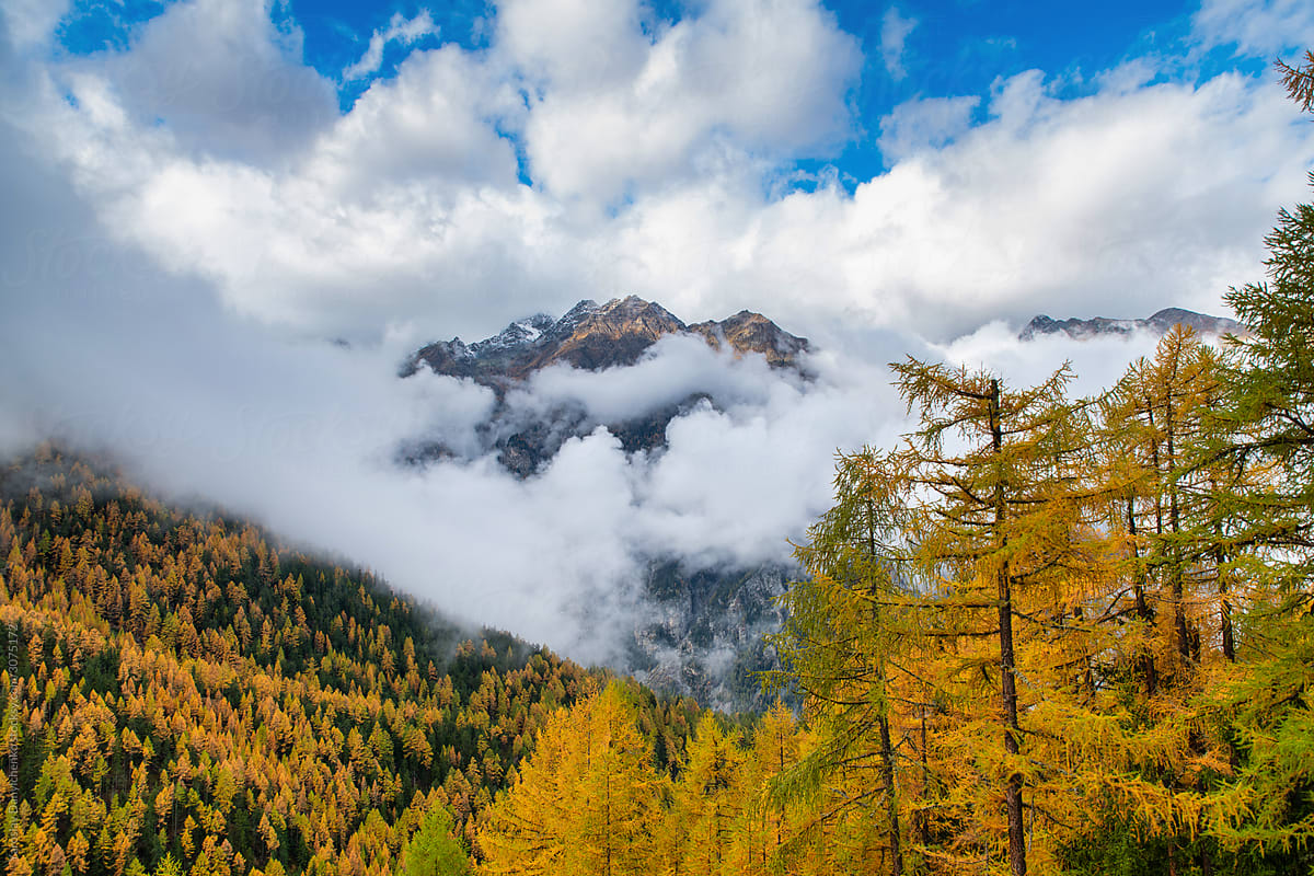 Cloudy mountain landscape in the Swiss Alps Switzerland.