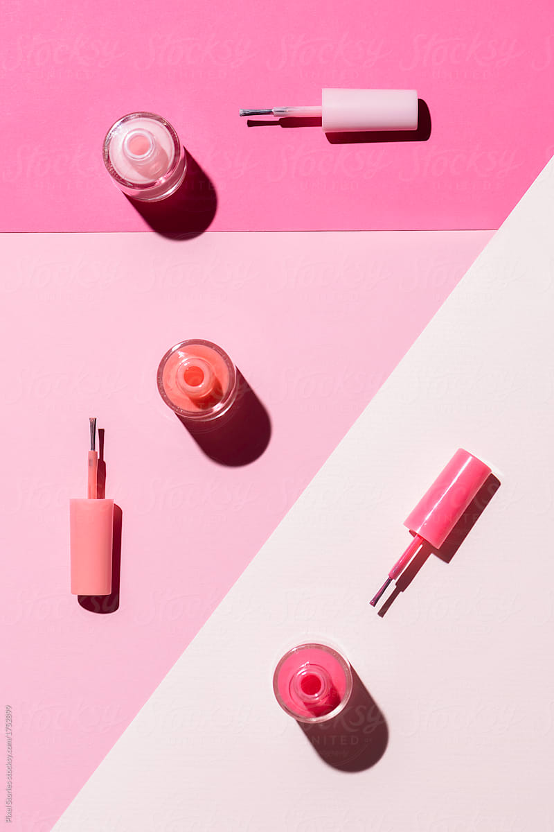 Pink shade nail polish bottles