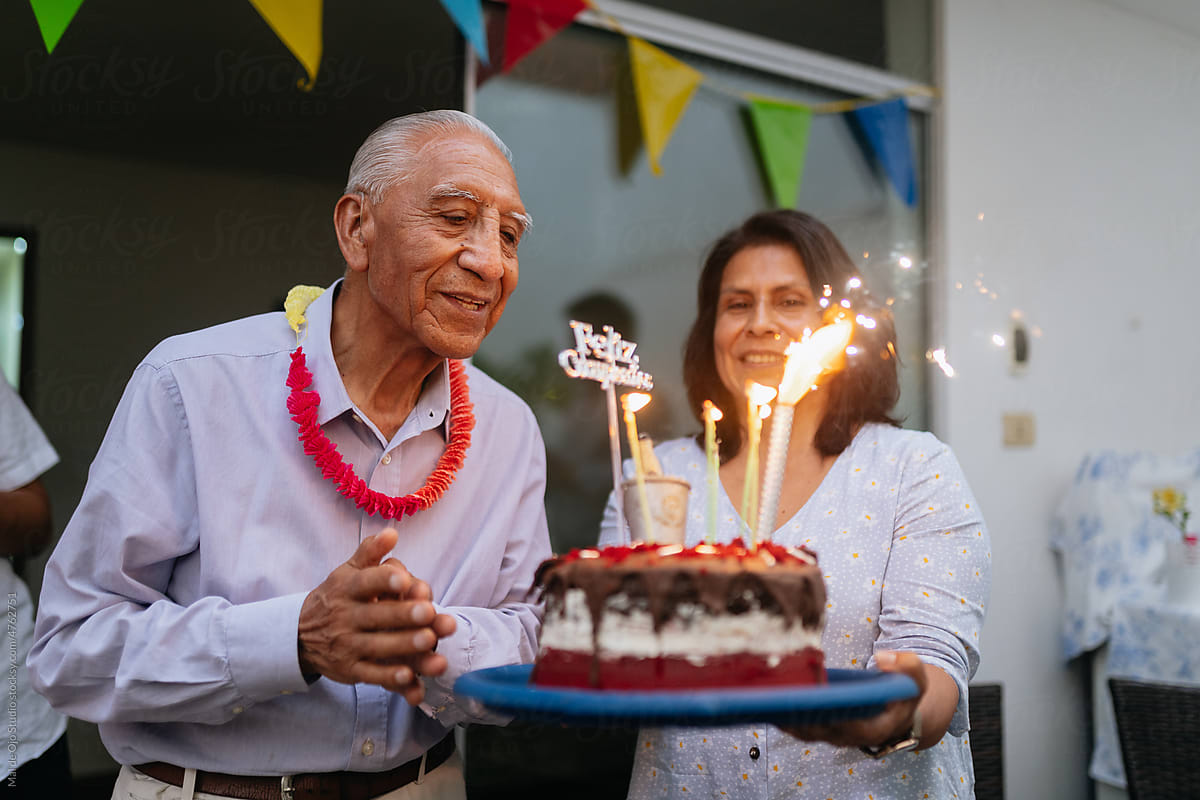 Grandfather and his birthday cake