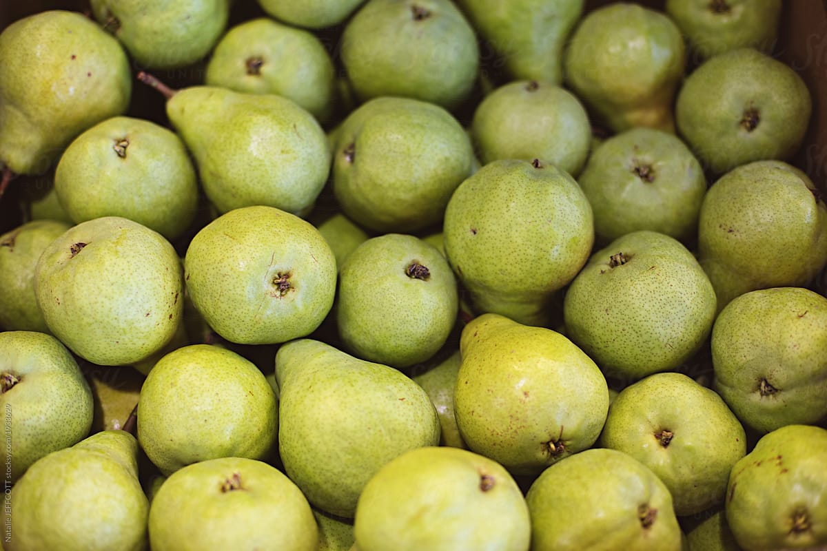 Close up of fresh fruit and vegetables at a market in Melbourne Australia - pears