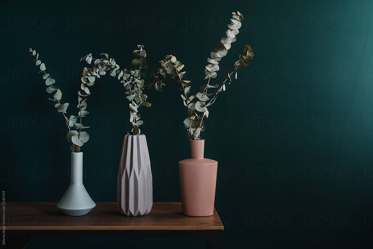 Still Life With Eucalyptus In Vases