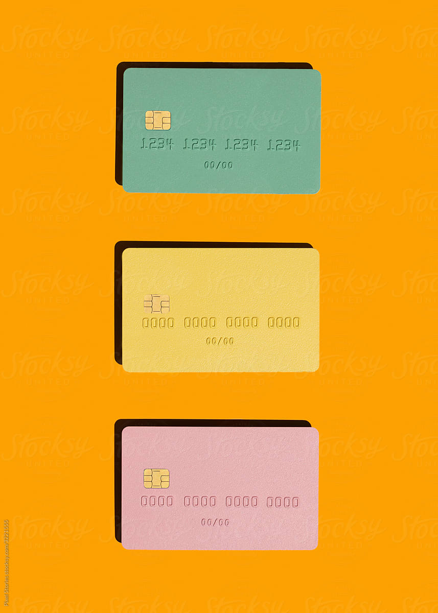 Pastel credit cards on zinnia color