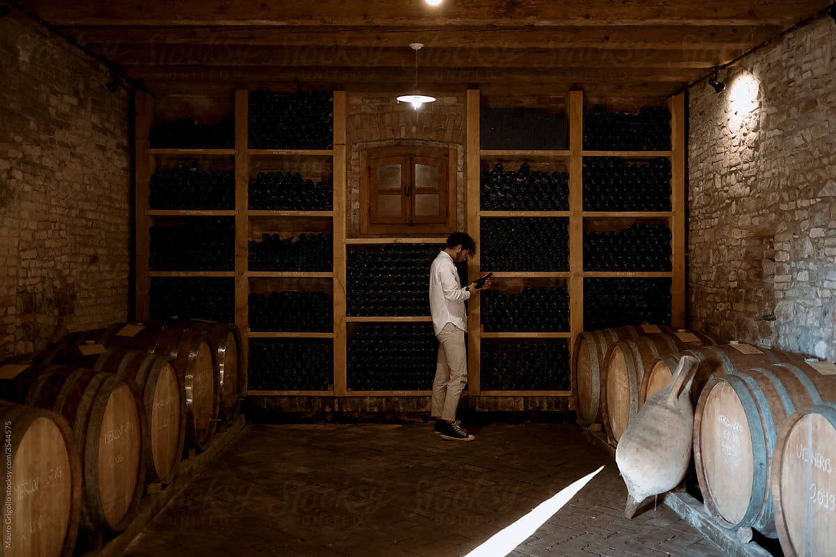 Winemaker inside his winery