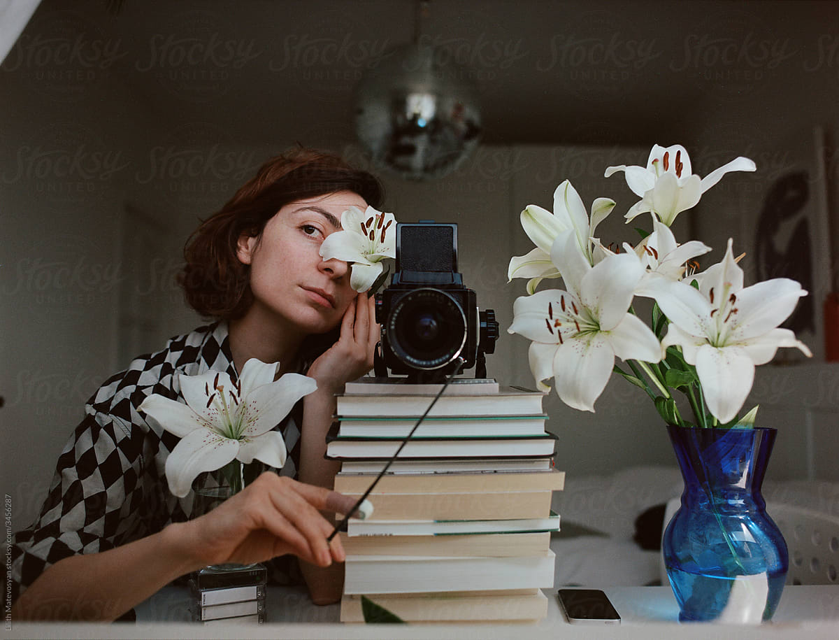 Self-portrait with flowers