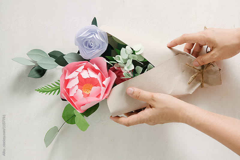 Wrapping paper flowers bouquet