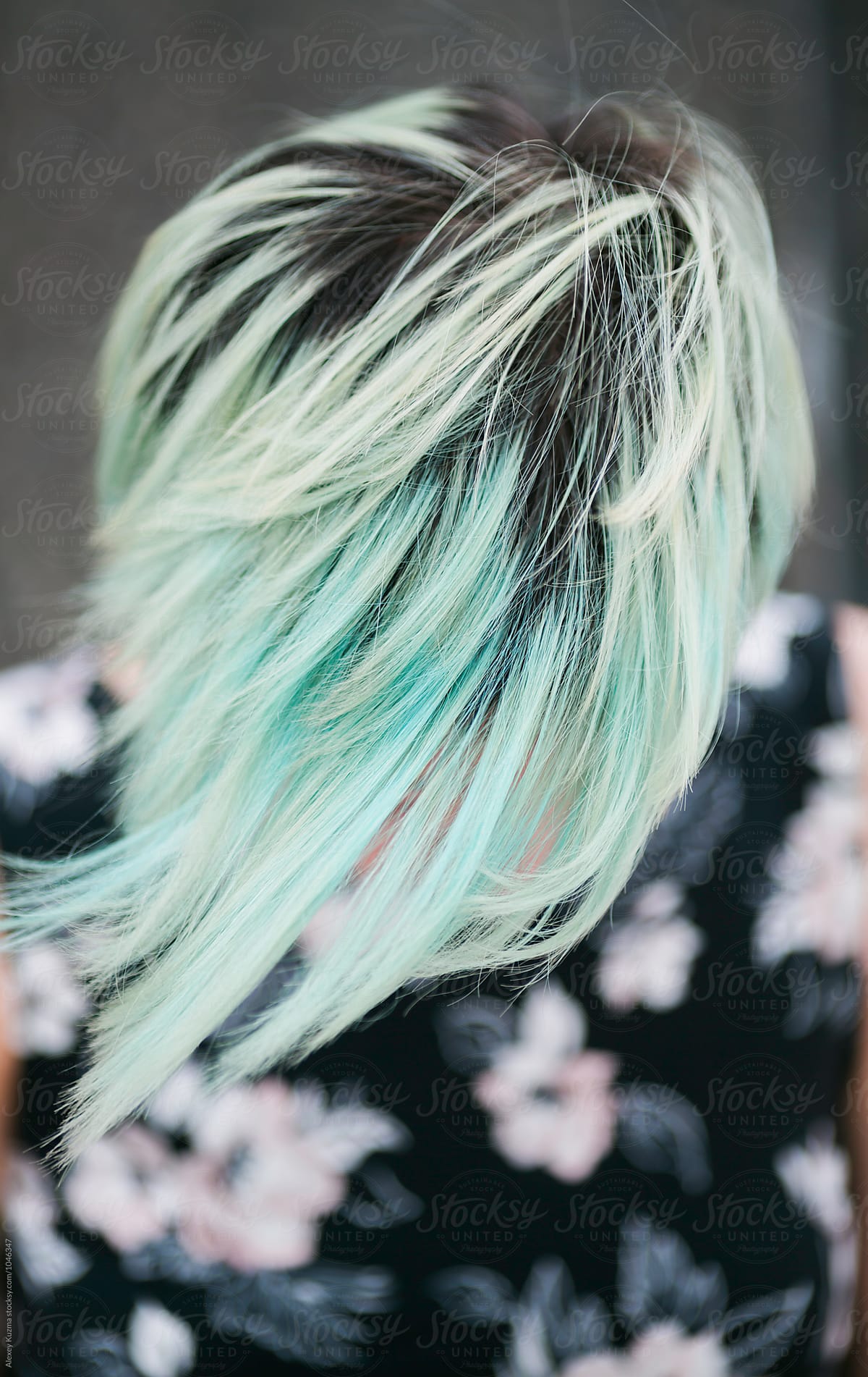 closeup of young woman with pastel hair
