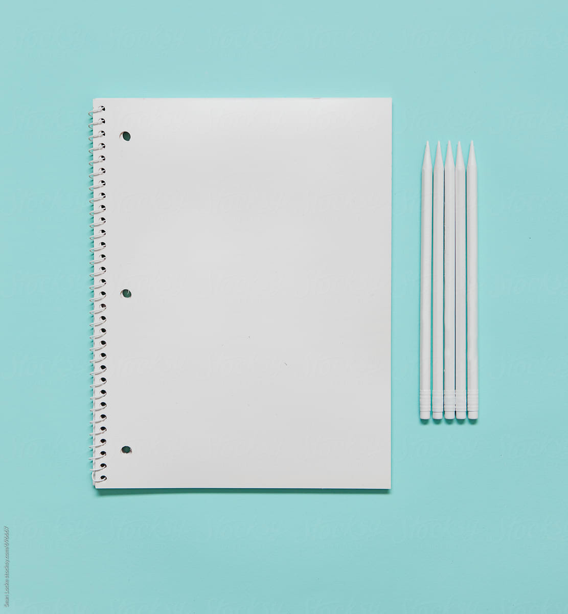 White School Supplies With Notebook And Pencils