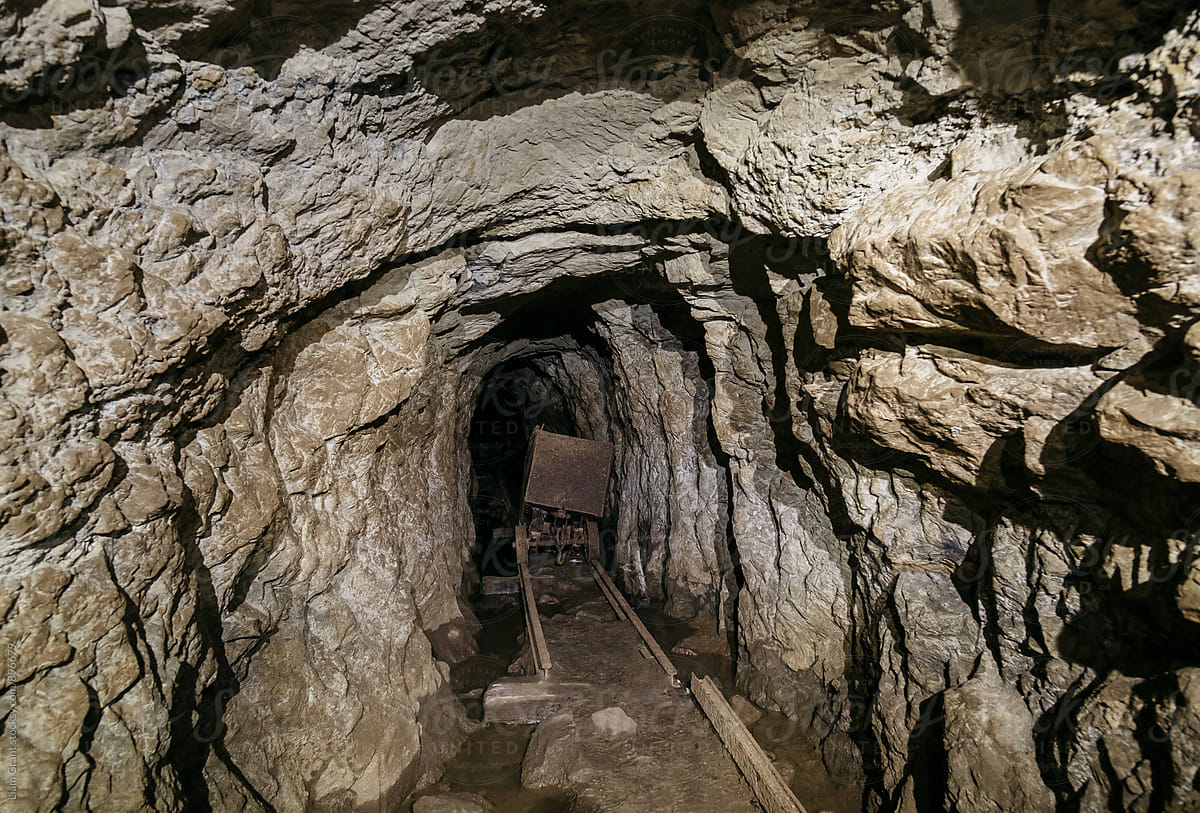 Mine cart in an old abandoned mine cave. Near Matlock, Derbyshire, UK.