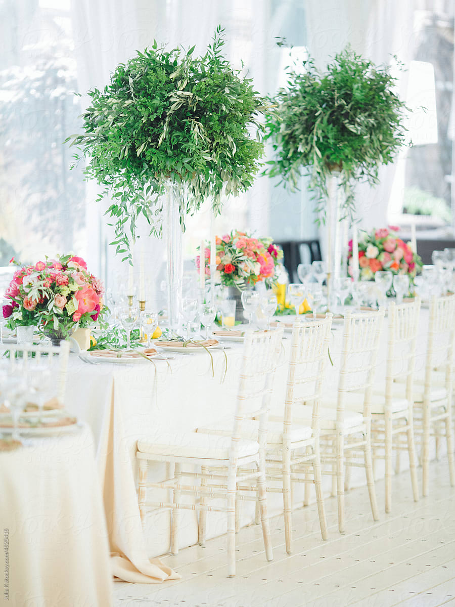 Wedding Reception With Bouquets Of Flowers