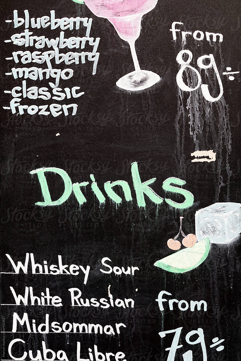 Cocktail drinks advertised on a blackboard in sweden