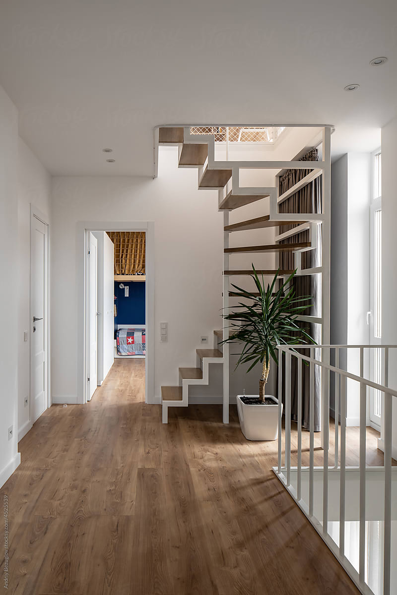 Three-level flat in modern style with stylish staircase