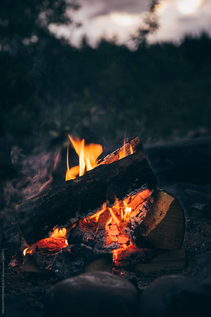 Campfire and Flames at Sunset