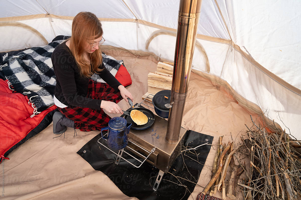 Pancake Breakfast in Winter Camping Tent