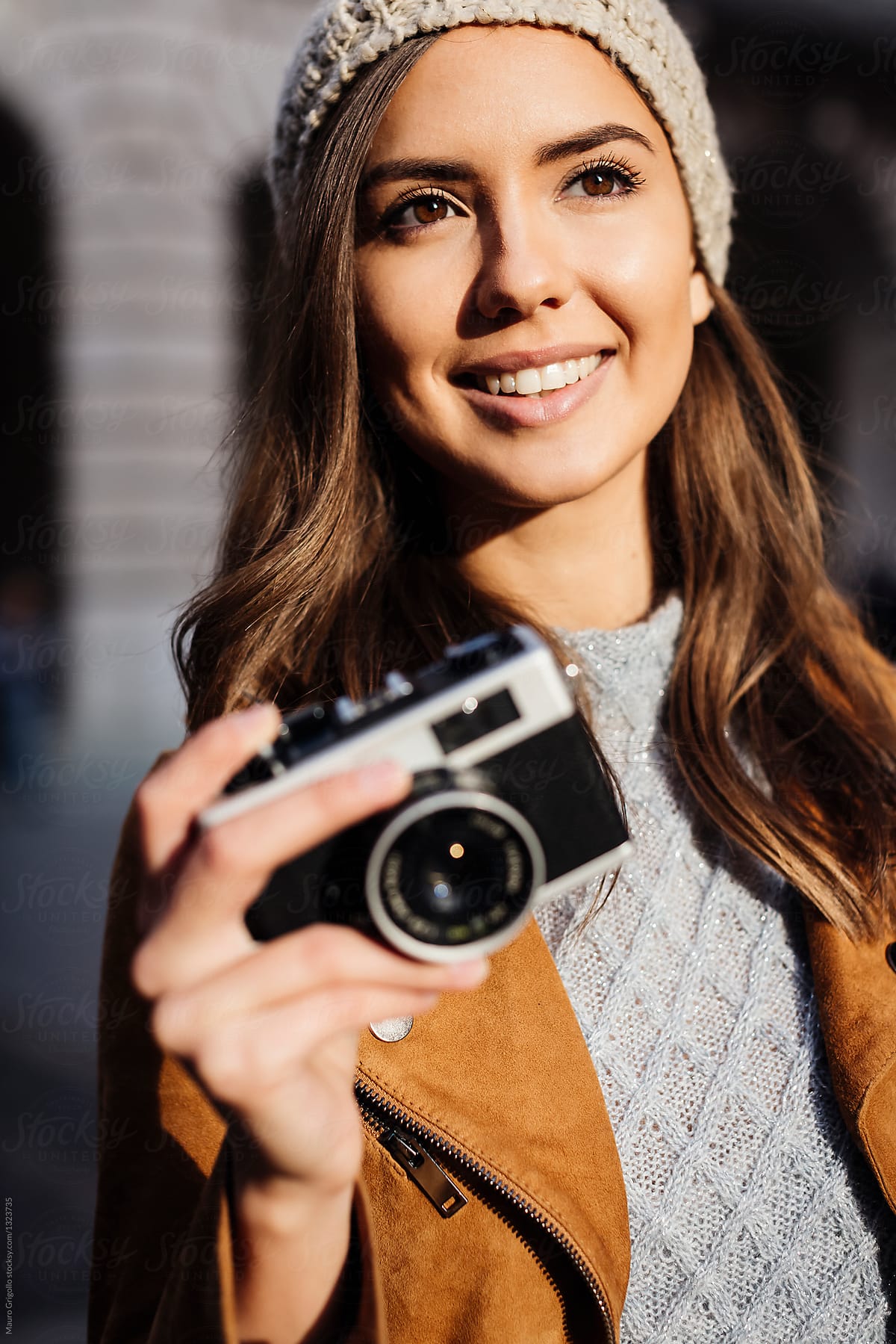 Happy Woman With An Analog Camera By Stocksy Contributor Mauro Grigollo Stocksy