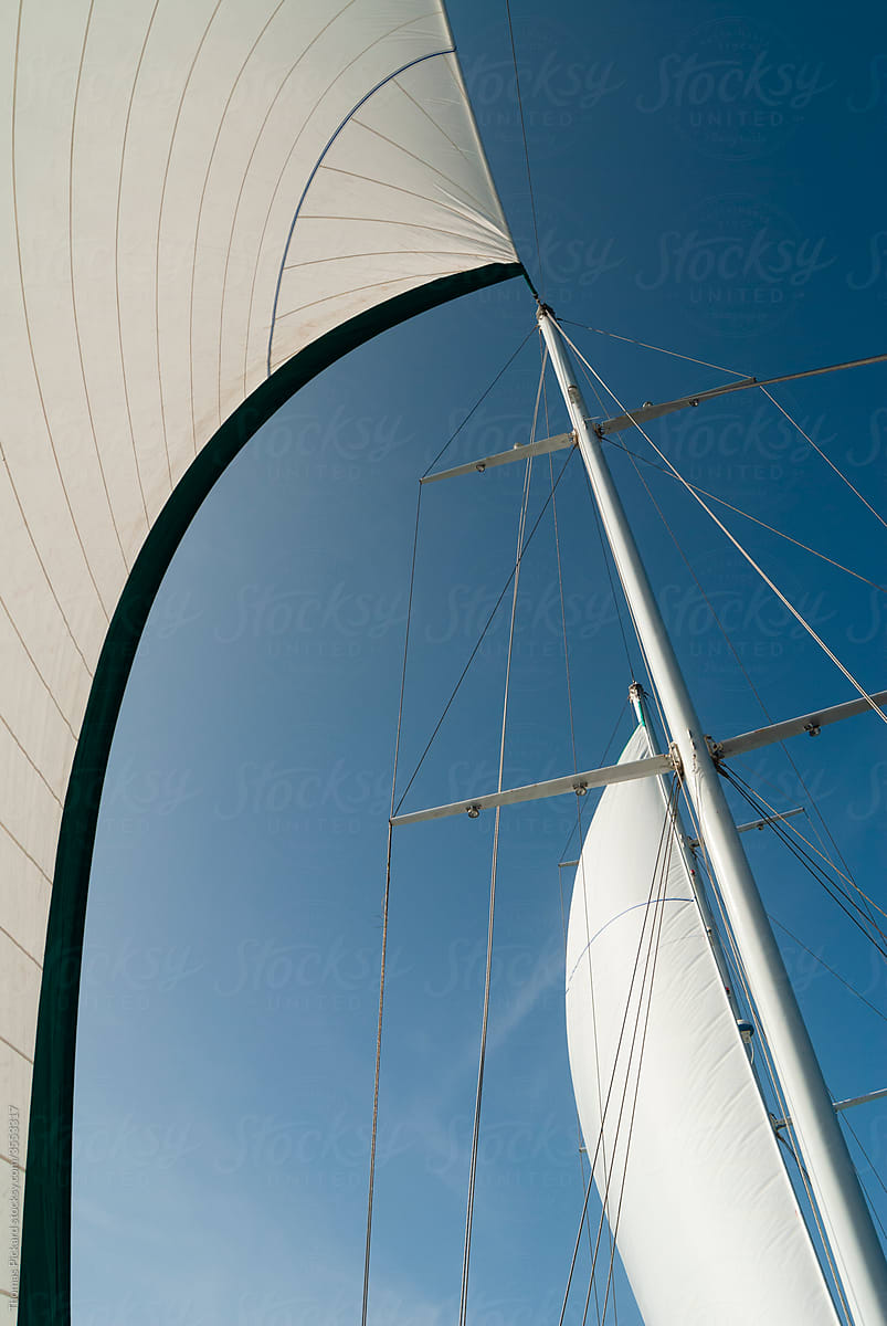 Mast and sails on a yacht, Maldives.