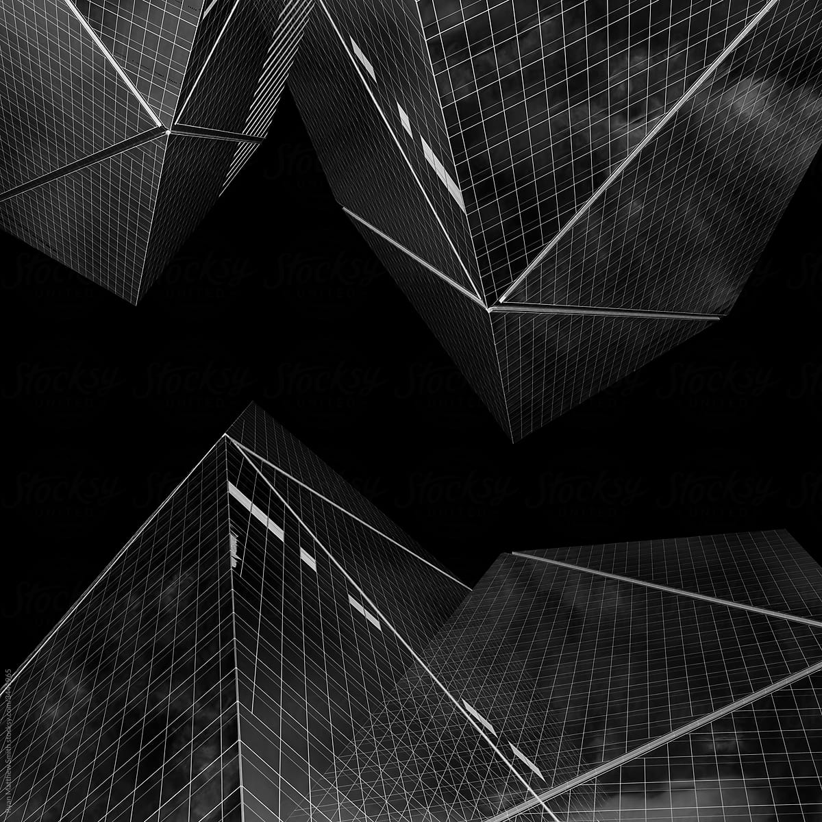 Glass and steel buildings black and white art