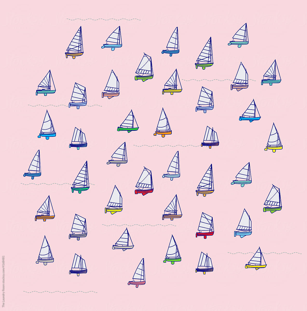 Small Sailboat Pattern on Pink / Catboats