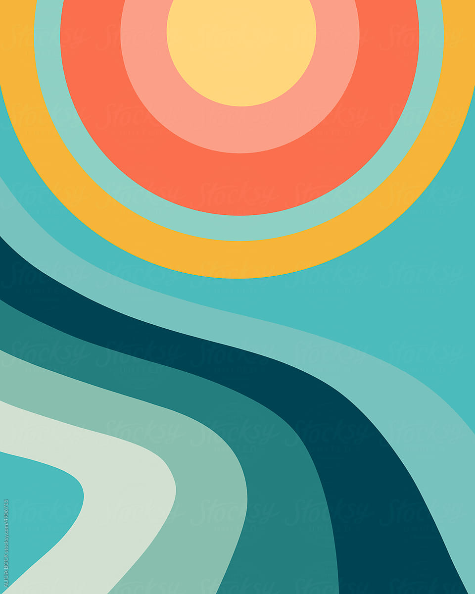 Bold Wave and Sun Abstract Illustration