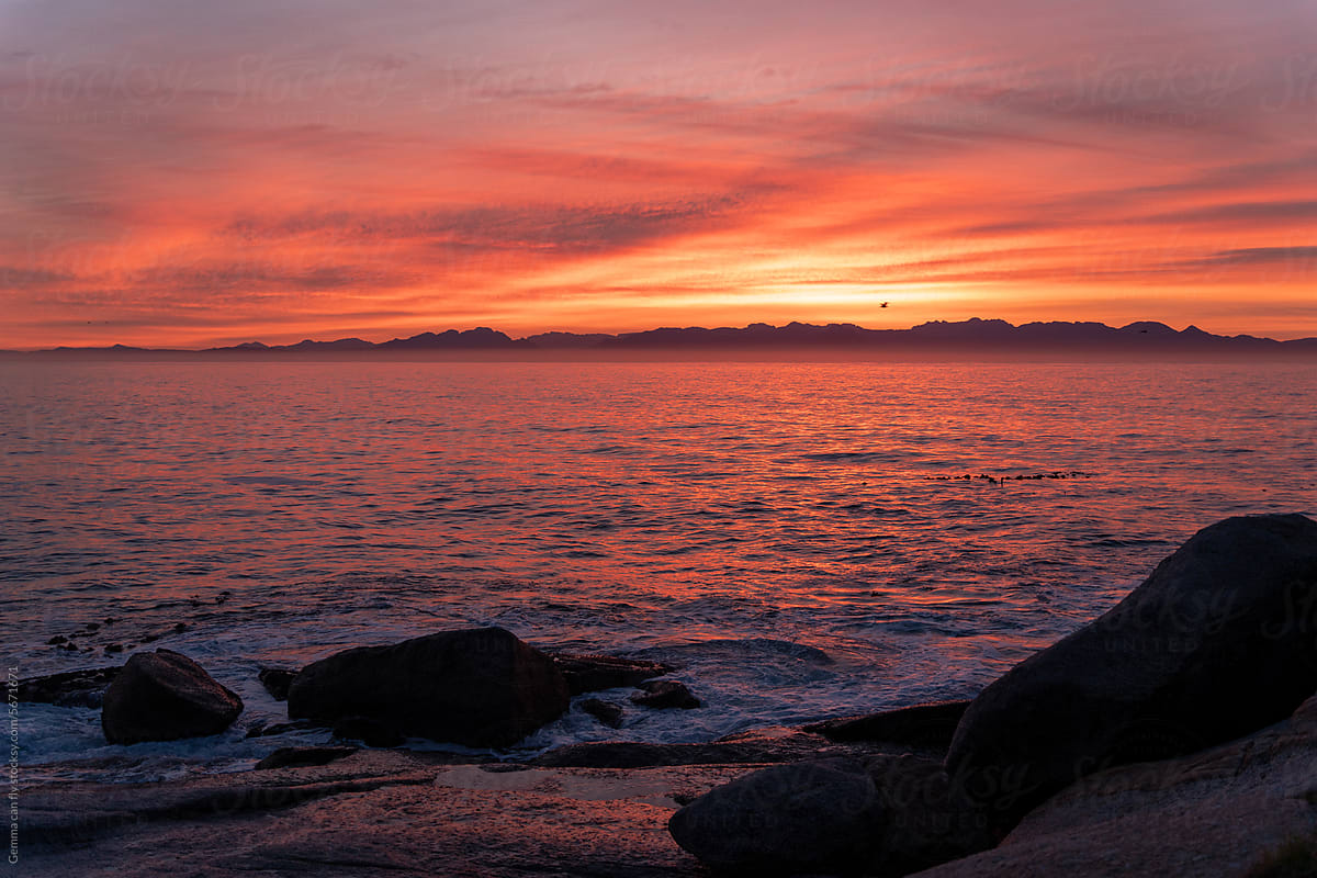Vivid Sunset Over Ocean Horizon. South Africa, travel sunset