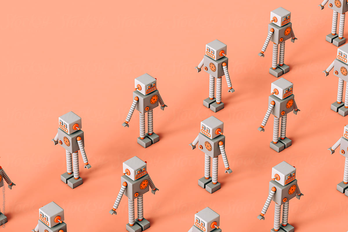 pattern of Toy robots on a pink background
