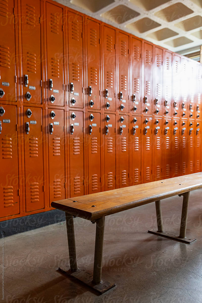 Empty Orange Locker room in School