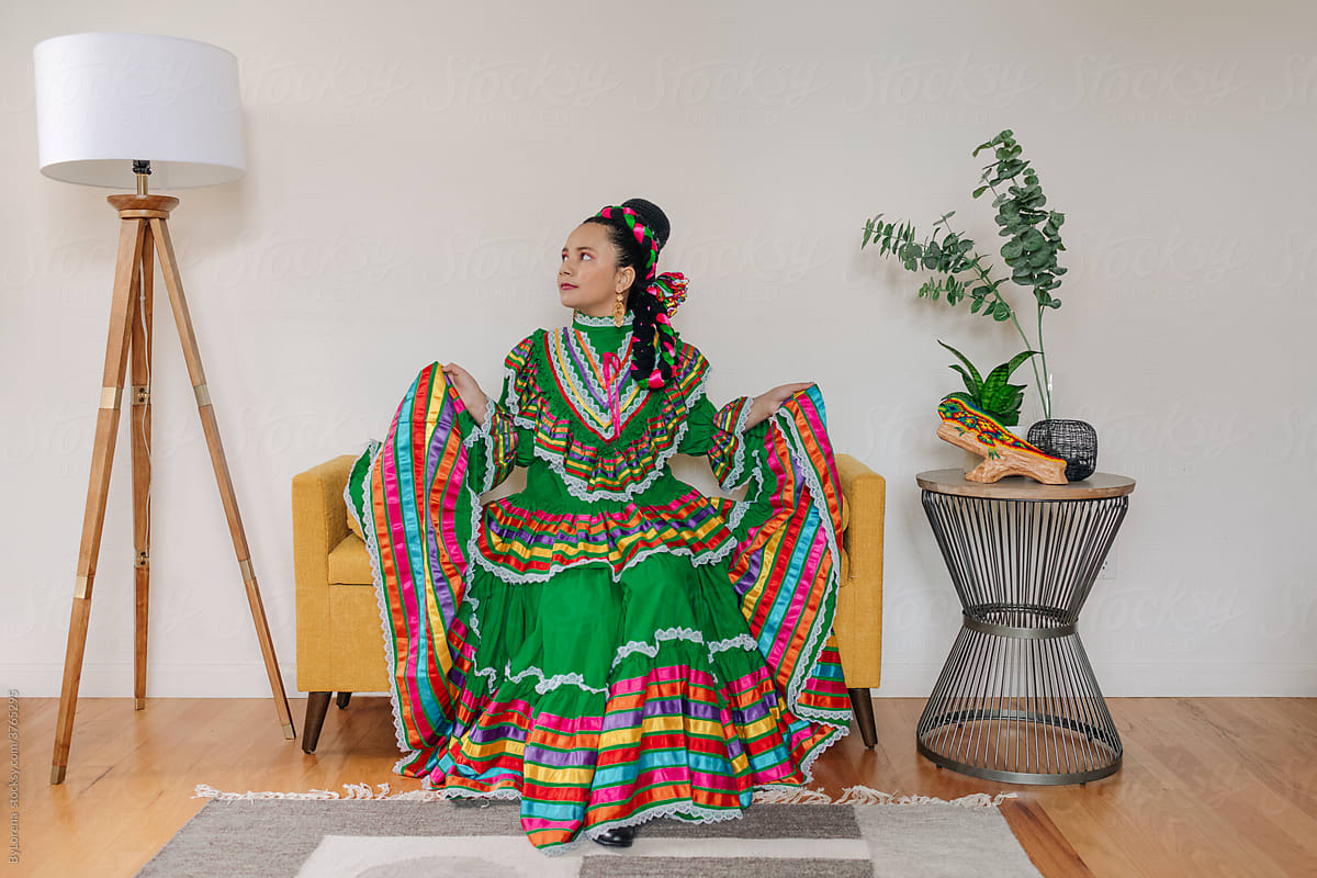 Girl dressed up with a traditional Mexican dress
