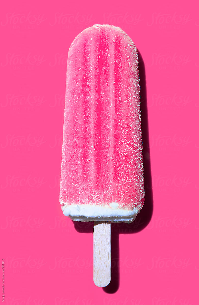 Pink Popsicle On Pink Background by Sonja Lekovic - Pink, Ice Cream