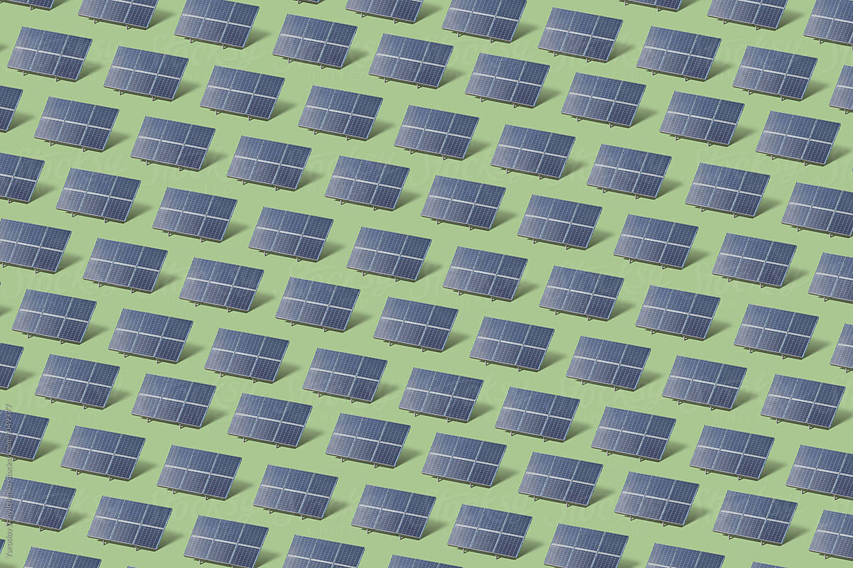 Minimal solar panels pattern on green background.