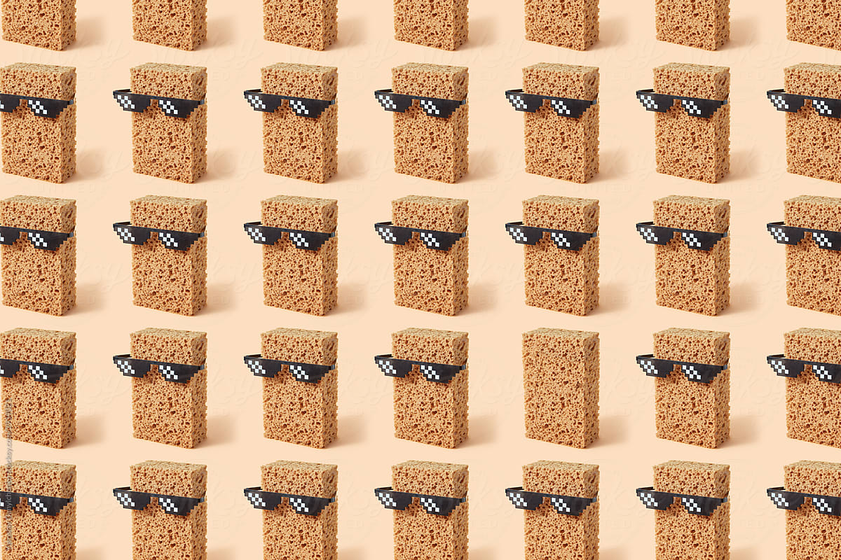 Sponges in pixel glasses pattern.