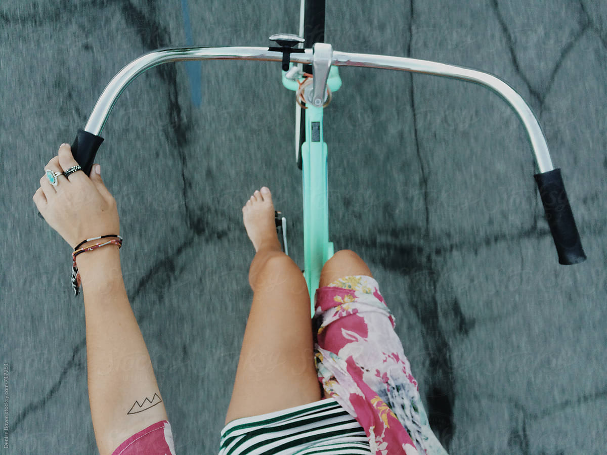 Barefoot Woman Riding Bike By Stocksy Contributor Denise Bovee Stocksy