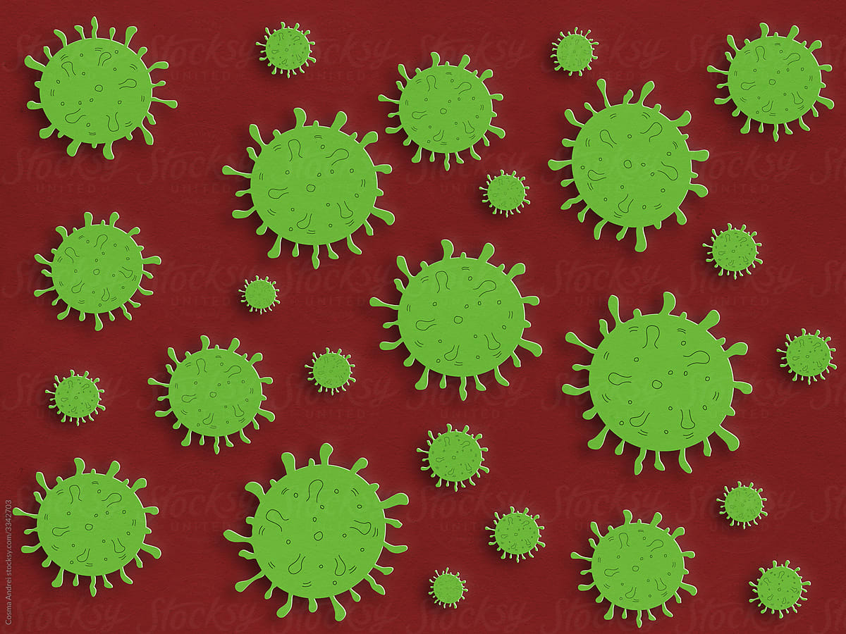 Viruses on red background