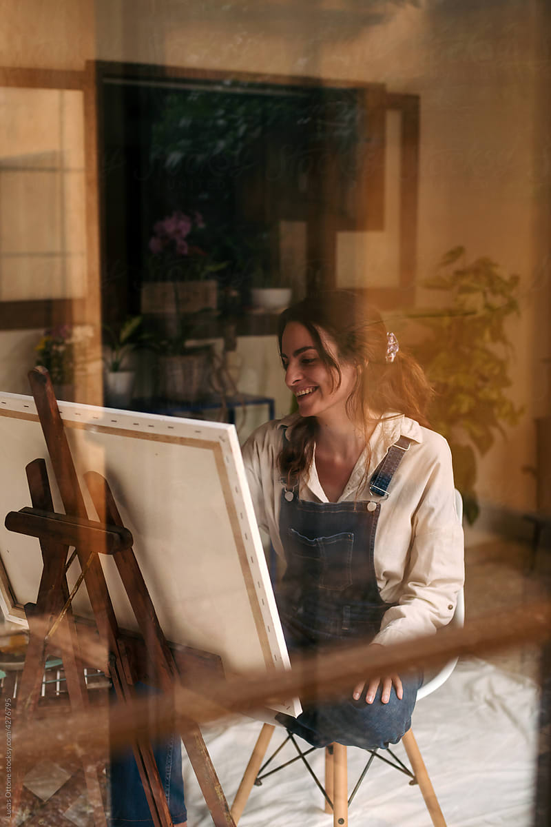 Painter creating in the art studio