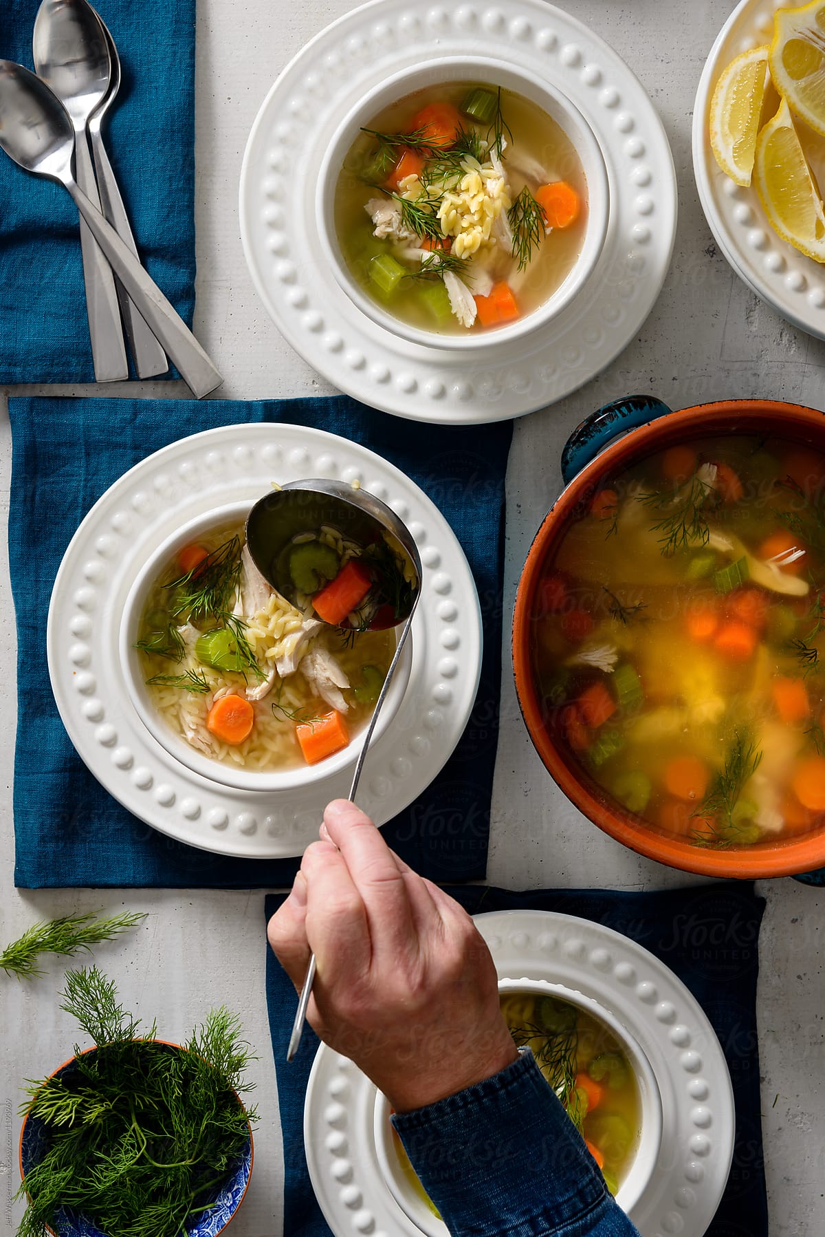 Serving Chicken Orzo Soup