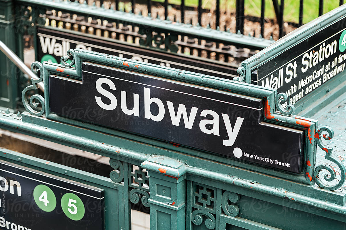 Wall Street subway sign close-up in Manhattan, New York