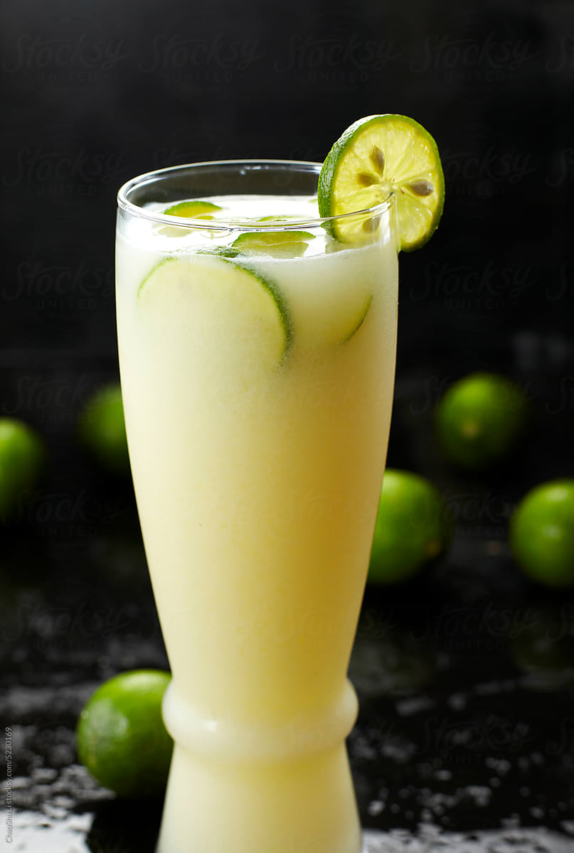 Delicious homemade drink, small lime lactic acid bacteria juice
