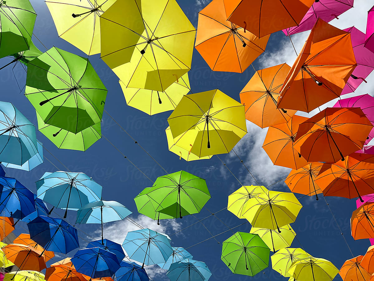 Street with Colorful Umbrella Sunshade canopy outdoors in summer