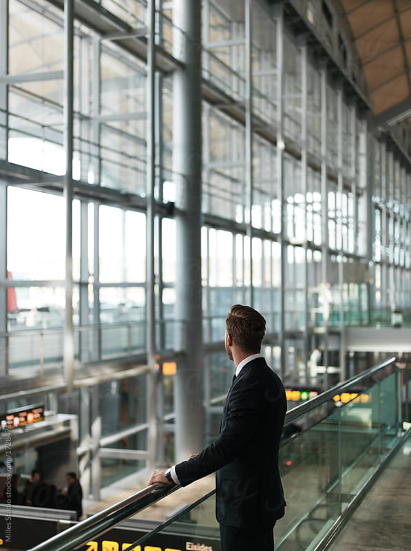 Thoughtful businessman in airport building